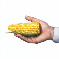 Wall Mural - Fresh corn on cob held in hand, showcasing its vibrant yellow kernels and green husk, symbolizing essence of agriculture and harvest