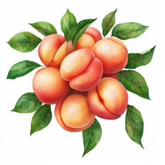 Wall Mural - Fresh apricots with green leaves arranged beautifully, showcasing their vibrant colors and natural beauty. Perfect for illustrating summer bounty and healthy eating