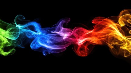 Fototapete - Vibrant Colorful Smoke Waves Against Black Background in Fluid Motion Abstract Art