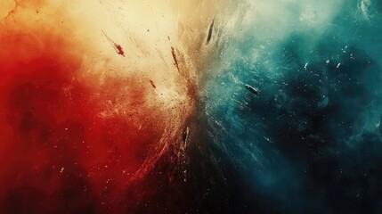 Fototapete - Dynamic fusion of fire and smoke in vibrant red and blue hues creating an abstract, visually striking background for artistic designs.