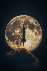 Wall Mural - full moon and spaceship science fiction background