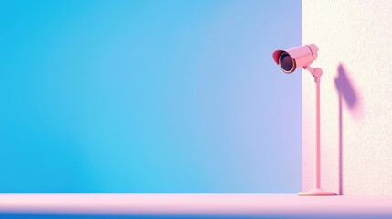 Fototapete - A vibrant, minimalist image featuring a pink spotlight casting shadows against a gradient blue and white background.