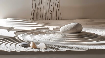 Wall Mural - a tranquil zen garden with raked sand and stone sculptures