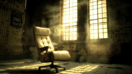 Aufkleber - Minimalist chair surrounded by light abandoned room digital art atmospheric interior space tranquility and solitude