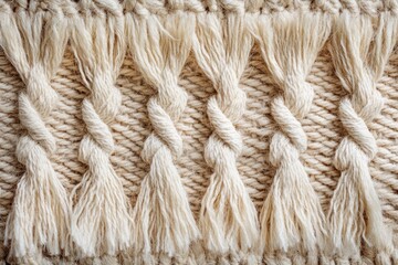 Wall Mural - Close-up of macrame wall hanging, showcasing intricate knots and tassels, perfect for adding a touch of bohemian style to any interior