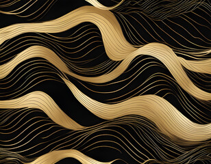 Wall Mural - Golden black abstract irregular wavy lines background