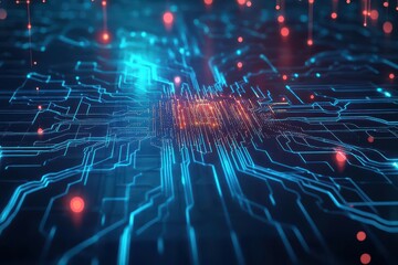 Aufkleber - Neural networks visualized as glowing circuits in a VR environment, dark contrast lighting, immersive closeup, cyber style