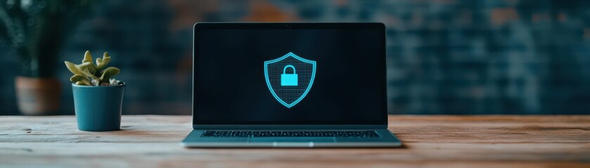 Aufkleber - Laptop with a cybersecurity shield icon while shopping online, promoting safety and reliability