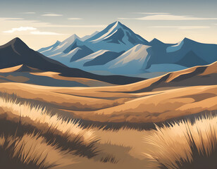 Sticker - Beautiful steppe vector illustration A prairie landscape with steppe grasses background