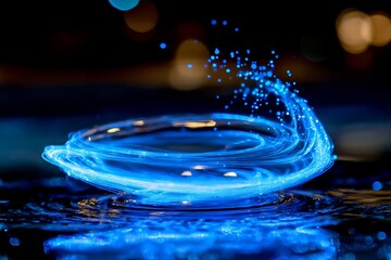 Wall Mural - bright blue water splash with dynamic swirls and sparkling particles, capturing the essence of fluid