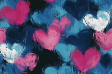 Sticker - Artistic seamless heart pattern in oil paint brush strokes for textiles and wallpaper design