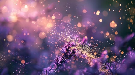 Wall Mural - golden pollen in air fairy tale puple