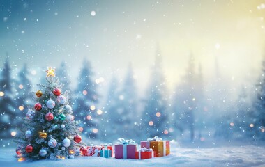 Wall Mural - happy new year greeting card with christmas tree