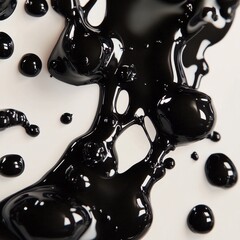Poster - Macro Shot of Black Ink Drops Isolated on White Background