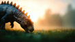 © Unclutter Aesthetics - Peaceful herbivorous dinosaur grazing in serene sunset field