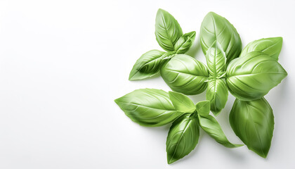 Wall Mural - A Fresh Basil Leaves on a white background