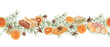 © Masha_tolk_art - Natural handmade soap bars among dried spice, citrus slice, pine tree branches watercolor seamless banner isolated background. Aromatherapy, botanical essences. For promoting spa and beauty product