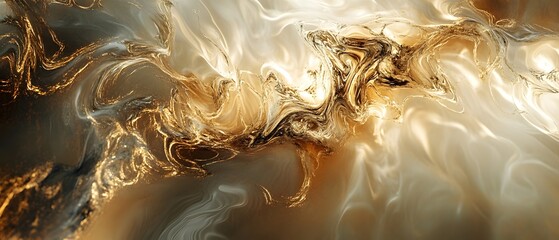 Wall Mural - abstract swirling patterns of gold and cream colors with fluid dynamics creating a luxurious and ele