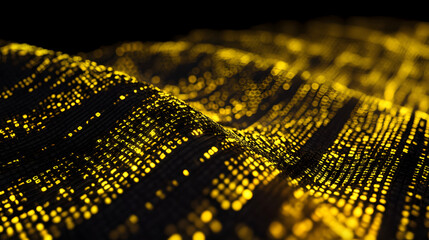digital data stream of binary nubers and glass fiber lines, yellow technology background, concept fo
