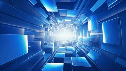 Fototapete - Abstract Blue Tunnel: A mesmerizing digital art piece featuring a  tunnel of glowing blue squares, creating a sense of depth, movement, and infinite possibilities.