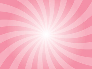 Abstract background with rays retro starburst rays.  Sweet pink color sunburst background vector illustration pattern beam rays. Spiral radial striped backdrop. Vector illustration.