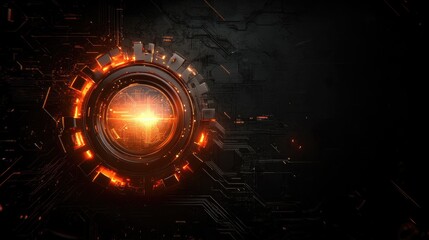 Wall Mural - industrial technology concept with glowing gear icon representing erp and industry 4.0 advancements 