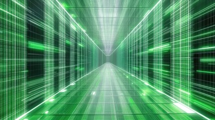 Wall Mural - digital data processing in a futuristic green corridor representing global connectivity and advanced