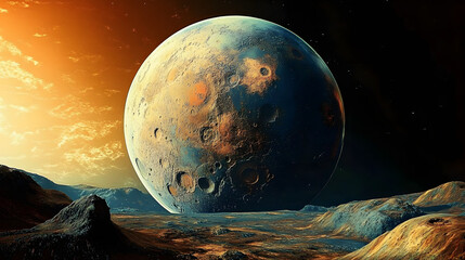Wall Mural - landscape of an alien planet, showcasing the surface view of another planet, creating a science fict
