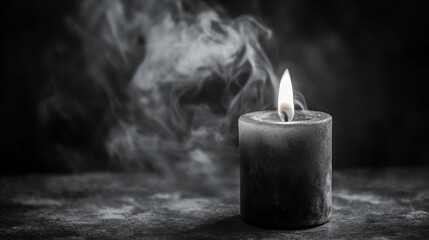 Aufkleber - Black Candle with Flame and Smoke in Dark Background Atmosphere