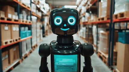 Wall Mural - friendly industrial robot assisting in warehouse automation showcasing the future of artificial inte