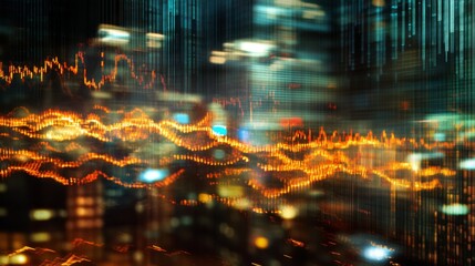 Aufkleber - Abstract digital data visualization with blurred city lights at night