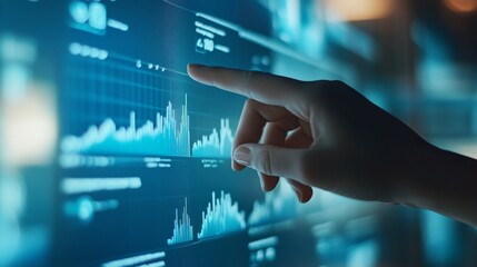 Leinwandbilder - Hand Interacting with Digital Dashboard Displaying Business Data Insights