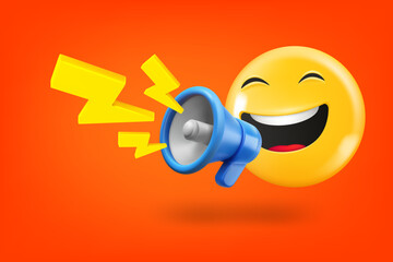Poster - Emoji speaking with Loudspeaker. 3d vector illustration