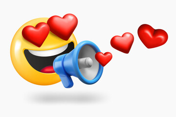 Poster - Emoji fall in love with Loudspeaker and hearts