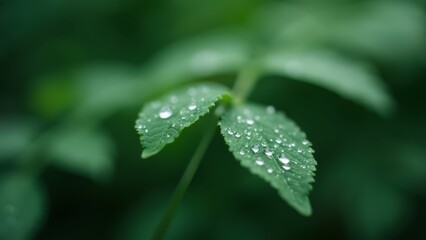 Wall Mural - A green leaf with water droplets on it