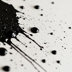 Poster - Macro Shot of Black Ink Drops Isolated on White Background