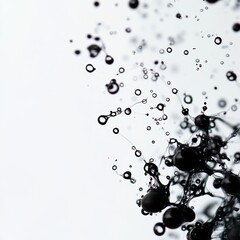 Poster - Macro Shot of Black Ink Drops Isolated on White Background