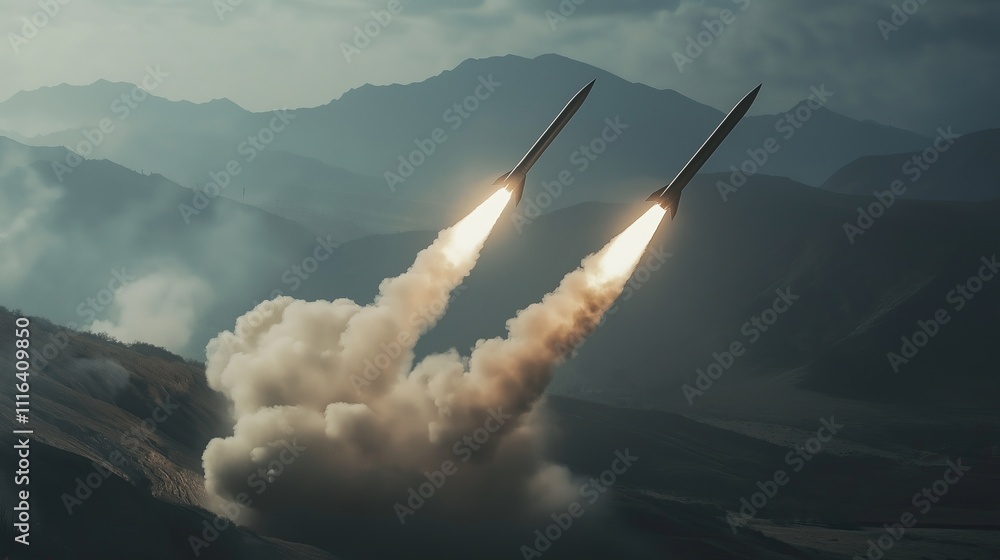 Rocket launch showcasing advanced military technology. Stock Photo ...