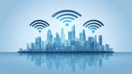 Aufkleber - Urban Cityscape with Wi-Fi Symbols Representing Connectivity