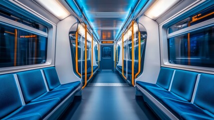 Aufkleber - Empty Subway Train Interior with Modern Lighting and Seating