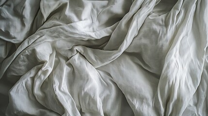 Canvas Print - A top view of a wrinkled blanket and rumpled sheets creating patterns of folds