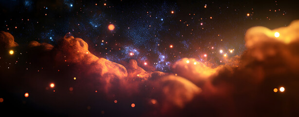 Wall Mural - cosmos wallpaper with orange and blue stars.