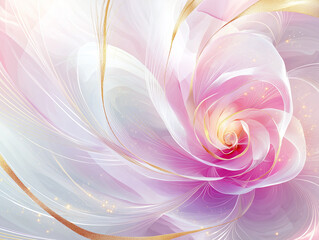 Wall Mural - A soft flowing abstract of pink and gold lines and shapes on white background. 