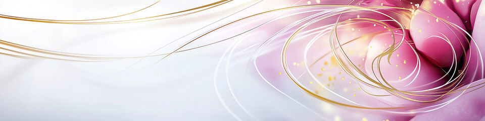 Wall Mural - A soft flowing abstract of pink and gold lines and shapes on white background. 