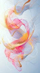 Wall Mural - A soft flowing abstract of pink and gold lines and shapes on white background. 