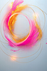 Wall Mural - A soft flowing abstract of pink and gold lines and shapes on white background. 