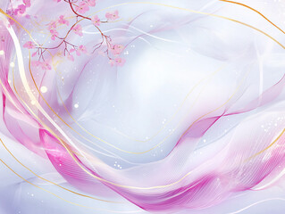 Wall Mural - A soft flowing abstract of pink and gold lines and shapes on white background. 