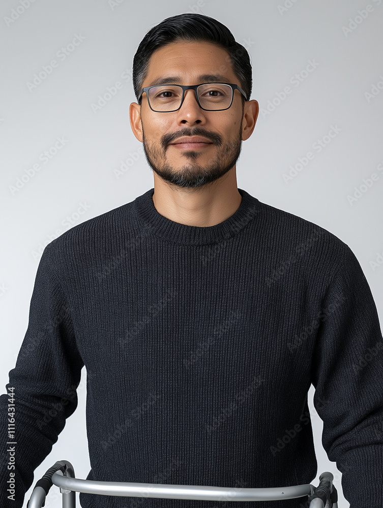 An angled, three-quarter profile full-body shot photo of a 30-year-old ...