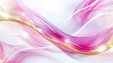Wall Mural - A soft flowing abstract of pink and gold lines and shapes on white background. 