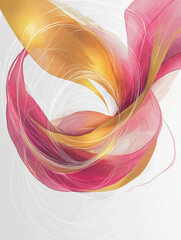 Wall Mural - A soft flowing abstract of pink and gold lines and shapes on white background. 